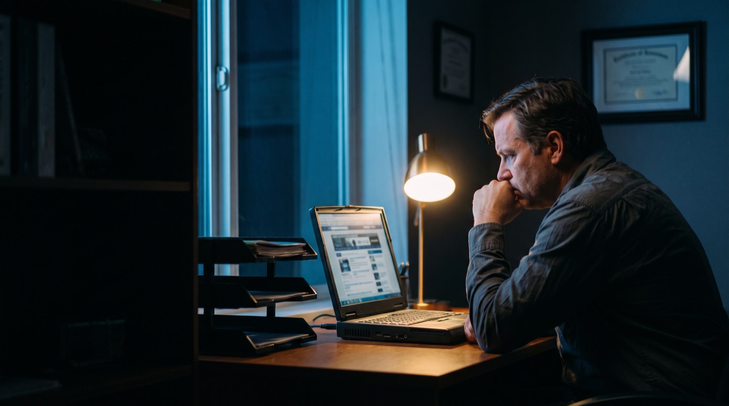 Owner frowning at his outdated website